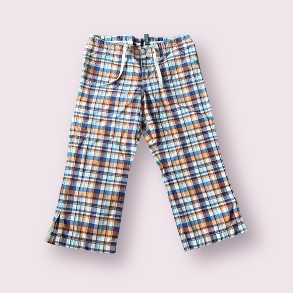 American Eagle Outfitters Pants - Women’s American Eagle Outfitters Orange Blue White Plaid Capri Pants Size 8